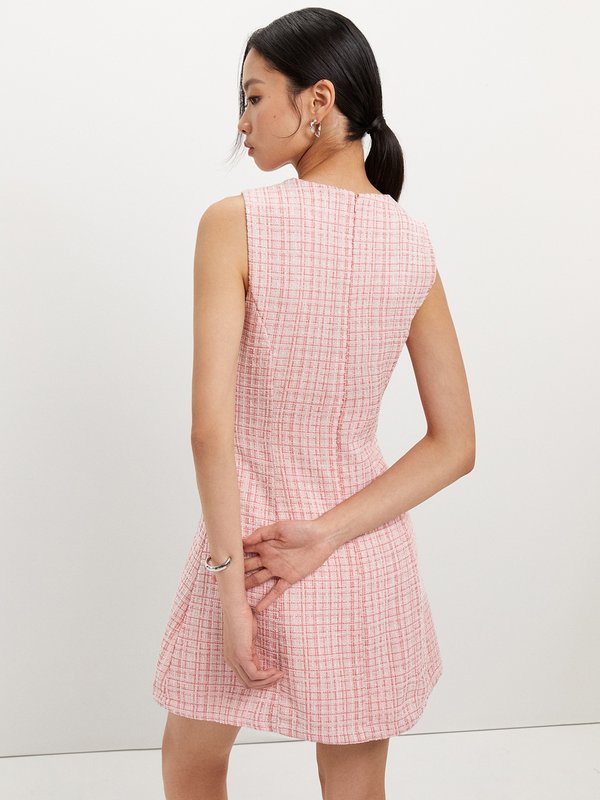 Pomelo Pomelo Tweed Pearl Button Bow Dress - Pink