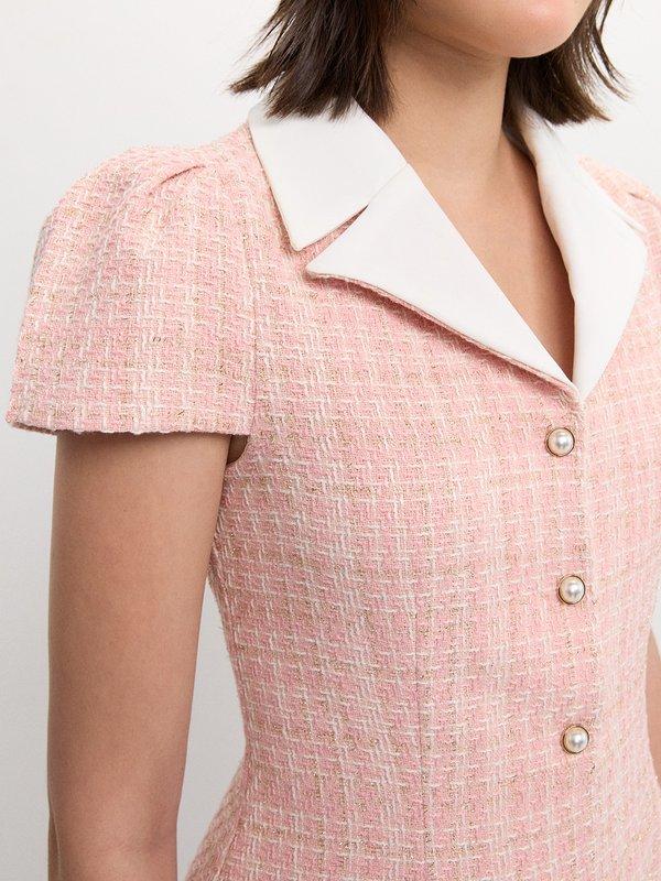 Pomelo Pomelo Tweed Pearl Button Dress - Light Pink