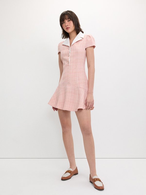 Pomelo Pomelo Tweed Pearl Button Dress - Light Pink