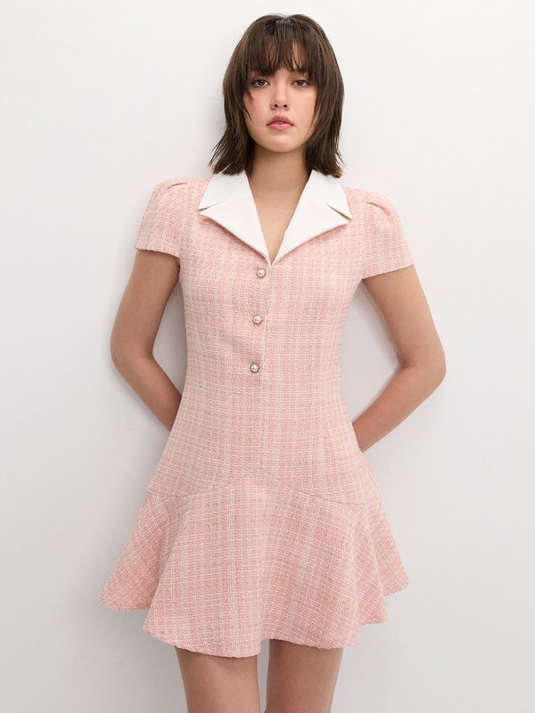pomelo Pomelo Tweed Pearl Button Dress - Light Pink