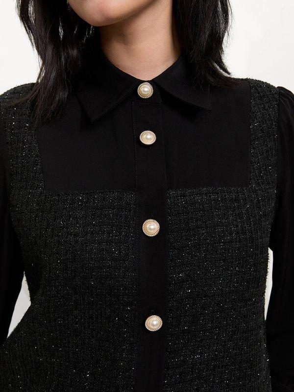Pomelo Pomelo Tweed Pearl Button Top - Black
