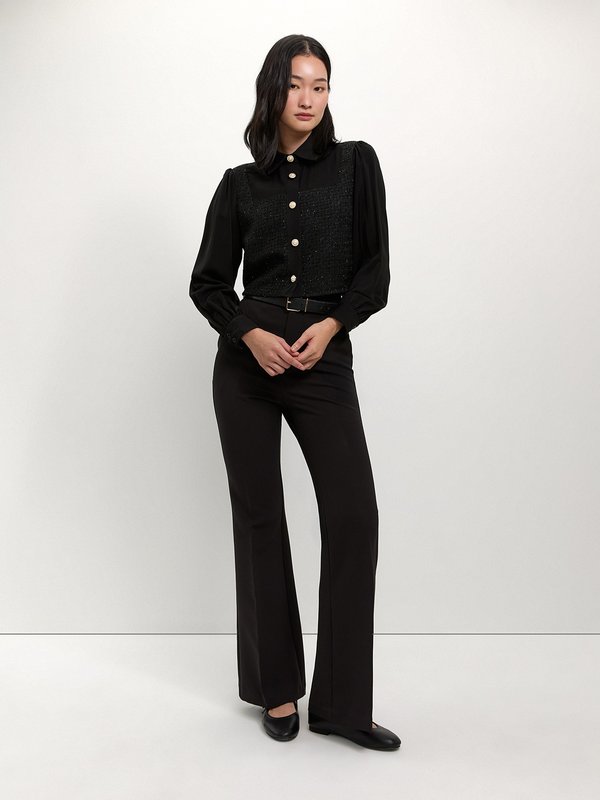 Pomelo Pomelo Tweed Pearl Button Top - Black
