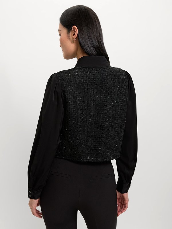 Pomelo Pomelo Tweed Pearl Button Top - Black
