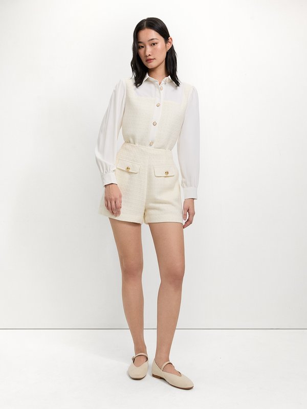 Pomelo Pomelo Tweed Pearl Button Top - Ivory