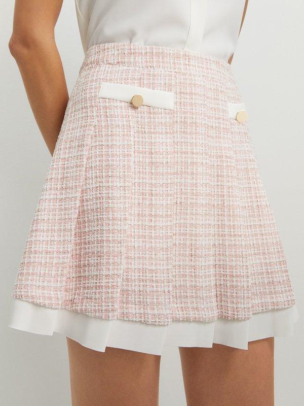 pomelo Pomelo Tweed Pleated Skirt - Light Pink