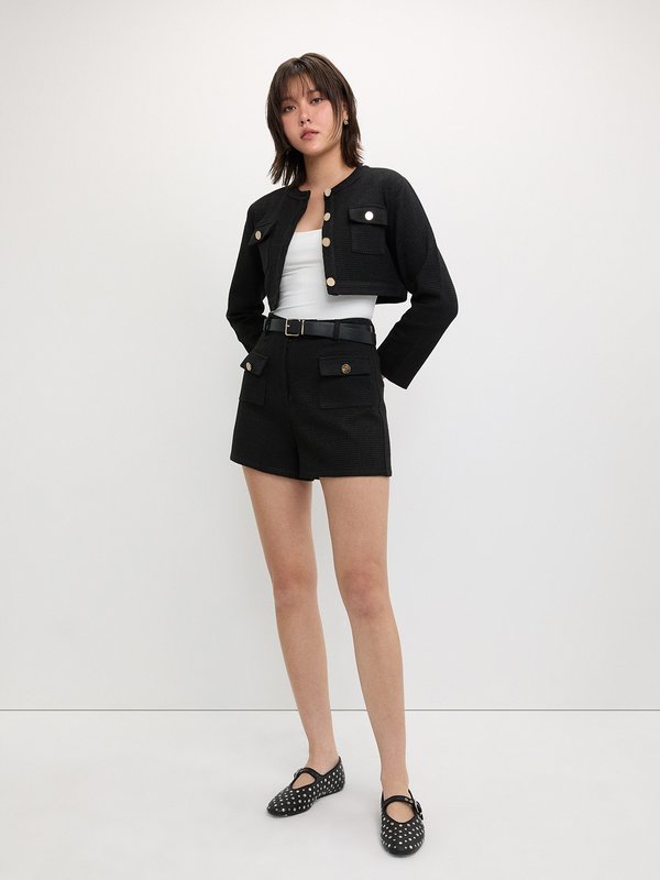 Pomelo Pomelo Tweed Pocket Shorts - Black