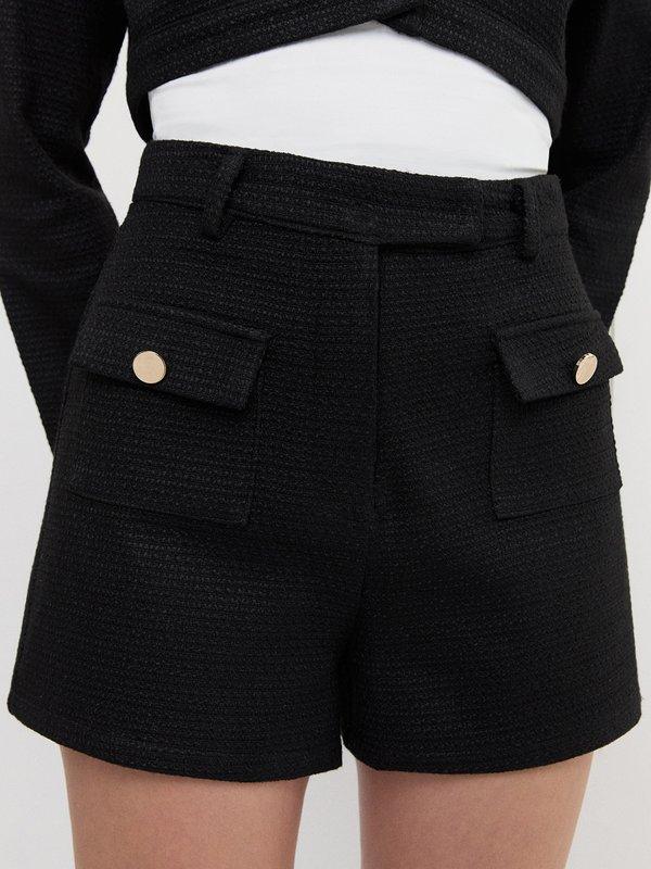 pomelo Pomelo Tweed Pocket Shorts - Black