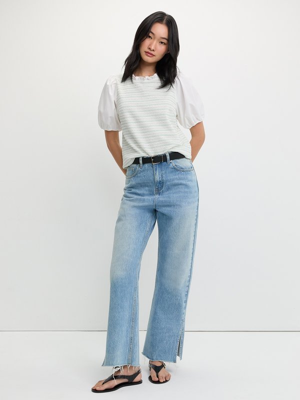 Pomelo Pomelo Tweed Puff Sleeve Top - Light Green