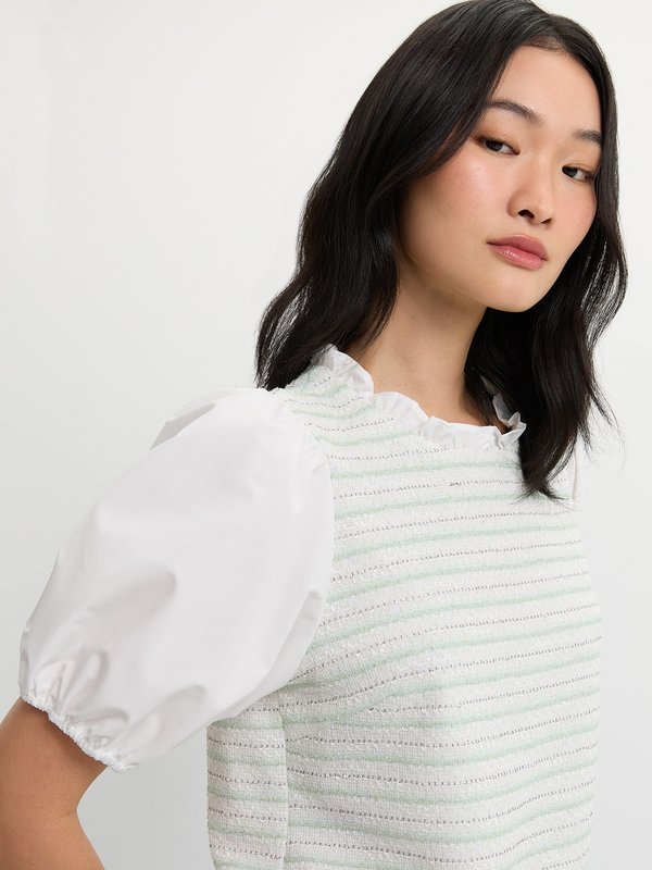 Pomelo Pomelo Tweed Puff Sleeve Top - Light Green