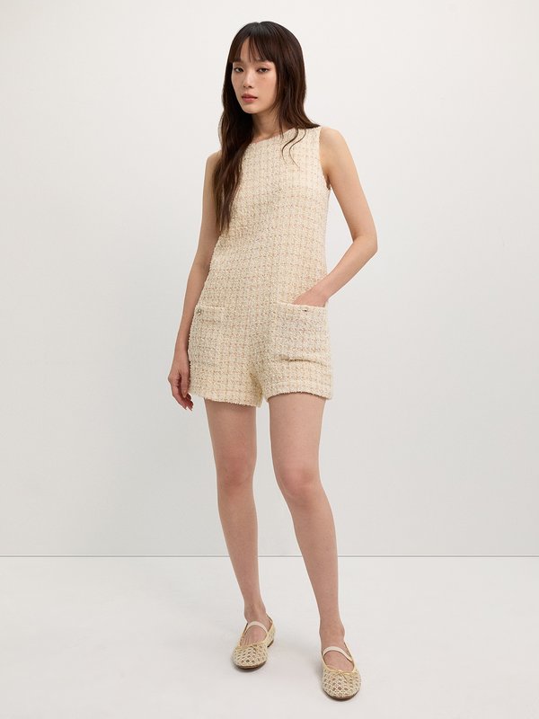 Pomelo Pomelo Tweed Romper - Cream
