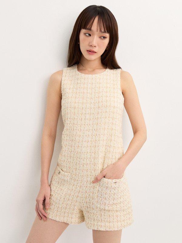 pomelo Pomelo Tweed Romper - Cream