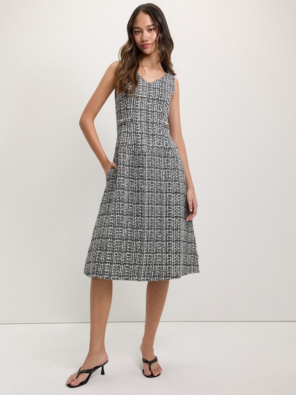 Pomelo Pomelo Tweed Side Pocket Dress - Black