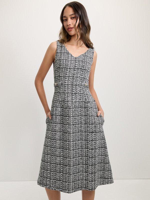 pomelo Pomelo Tweed Side Pocket Dress - Black