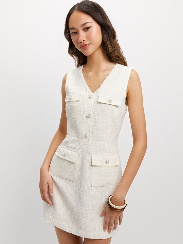 pomelo Pomelo Tweed Sleeveless Dress - Beige