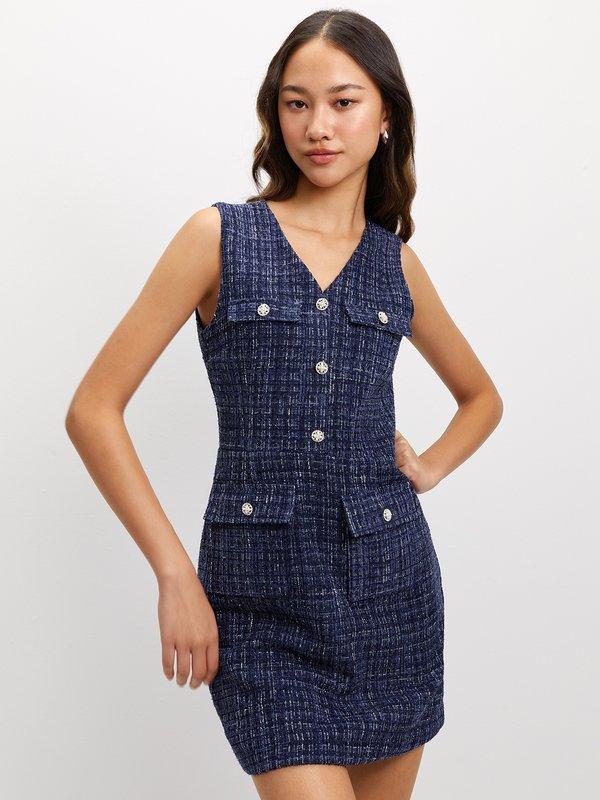 Pomelo Pomelo Tweed Sleeveless Dress - Blue