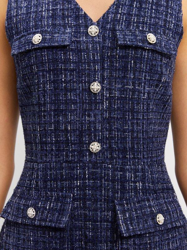 Pomelo Pomelo Tweed Sleeveless Dress - Blue