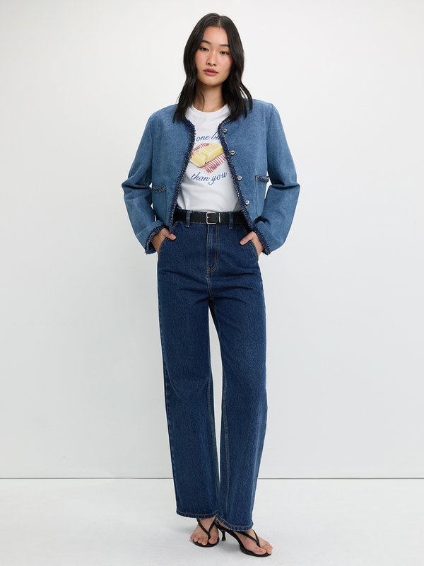 Pomelo Pomelo Tweed Trim Denim Jacket - Blue
