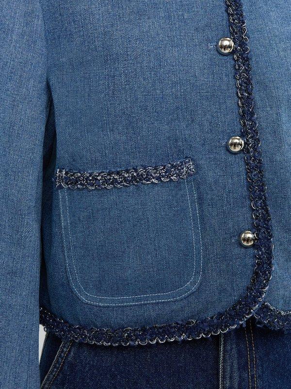 Pomelo Pomelo Tweed Trim Denim Jacket - Blue