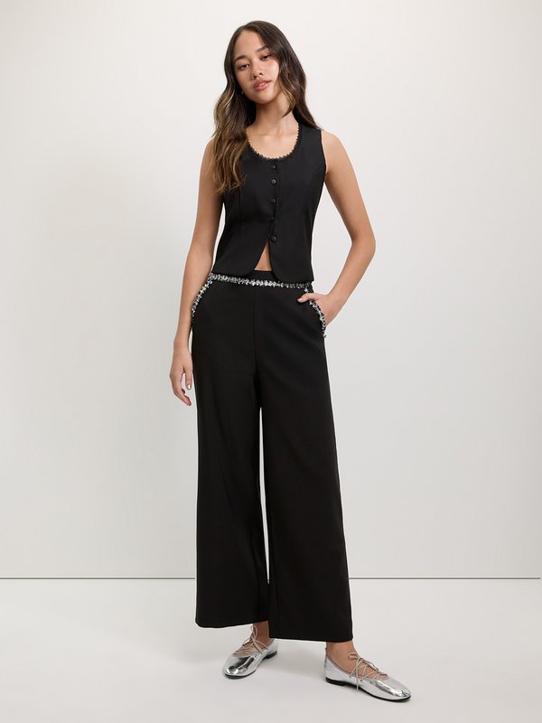 Pomelo Pomelo Tweed Trim Pants - Black
