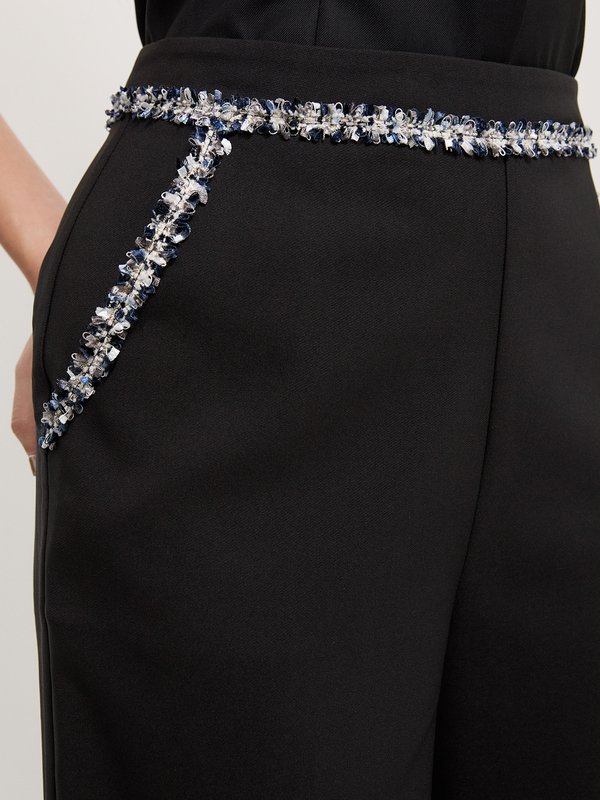 Pomelo Pomelo Tweed Trim Pants - Black