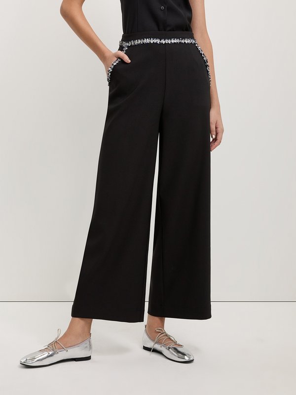 pomelo Pomelo Tweed Trim Pants - Black