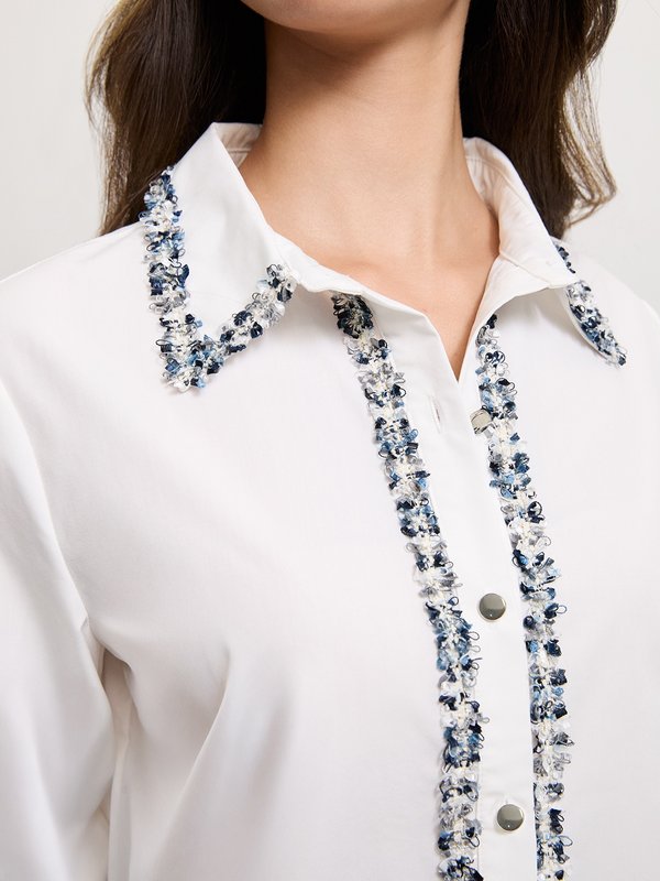 Pomelo Pomelo Tweed Trim Shirt - White