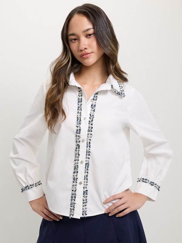 pomelo Pomelo Tweed Trim Shirt - White