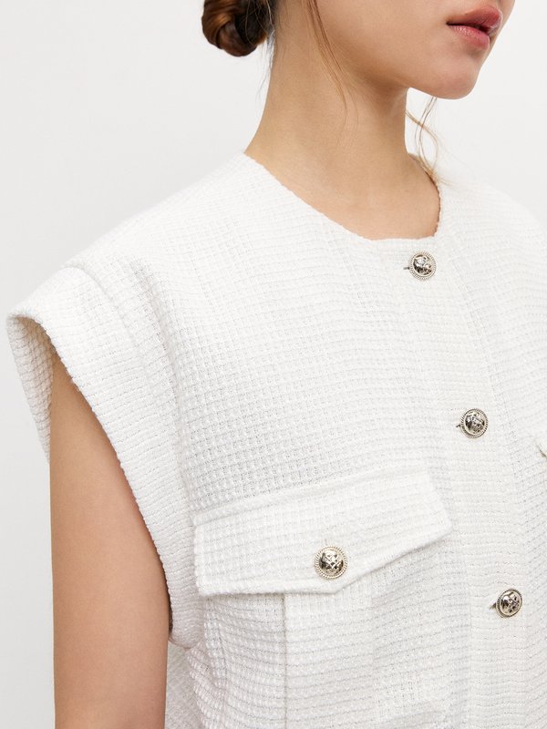 Pomelo Pomelo Tweed Vest - White