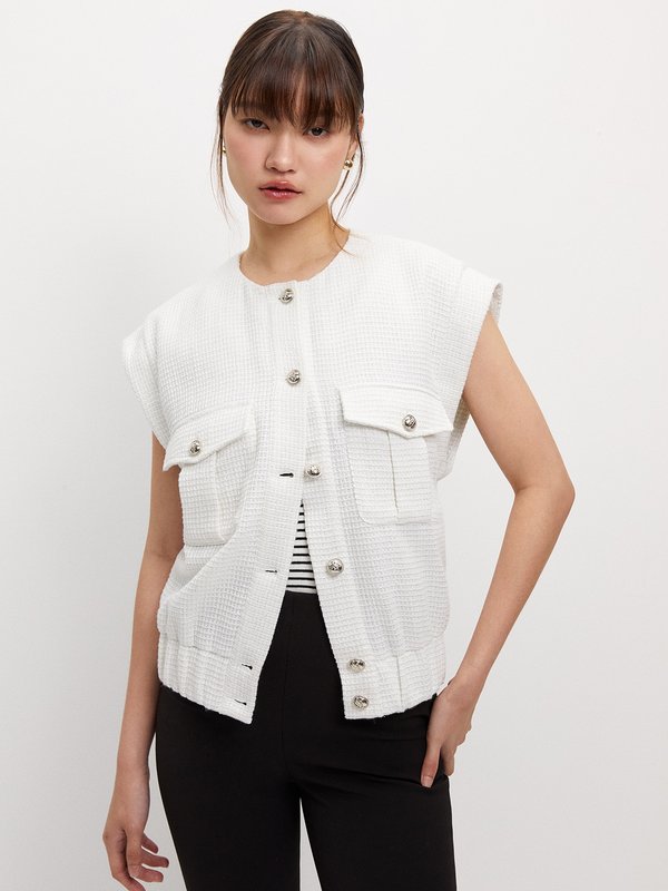 pomelo Pomelo Tweed Vest - White