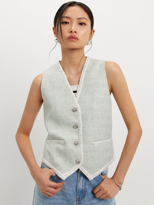 Pomelo Pomelo Tweed Vest With Trim - Green