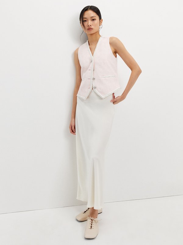 Pomelo Pomelo Tweed Vest With Trim - Pink