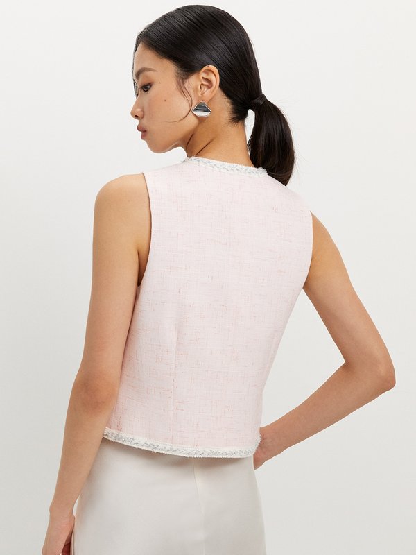 Pomelo Pomelo Tweed Vest With Trim - Pink