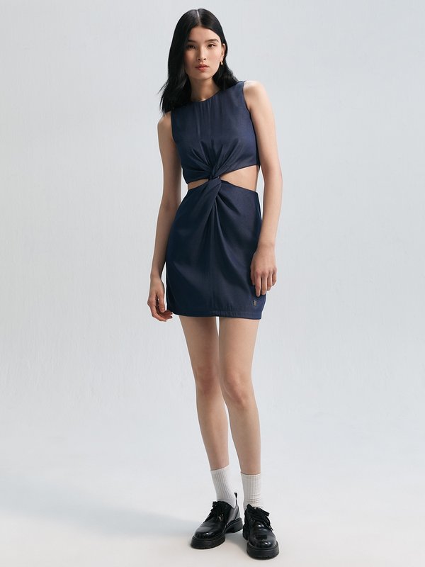 Pomelo Pomelo Twist Front Cut Out Mini Dress - Navy