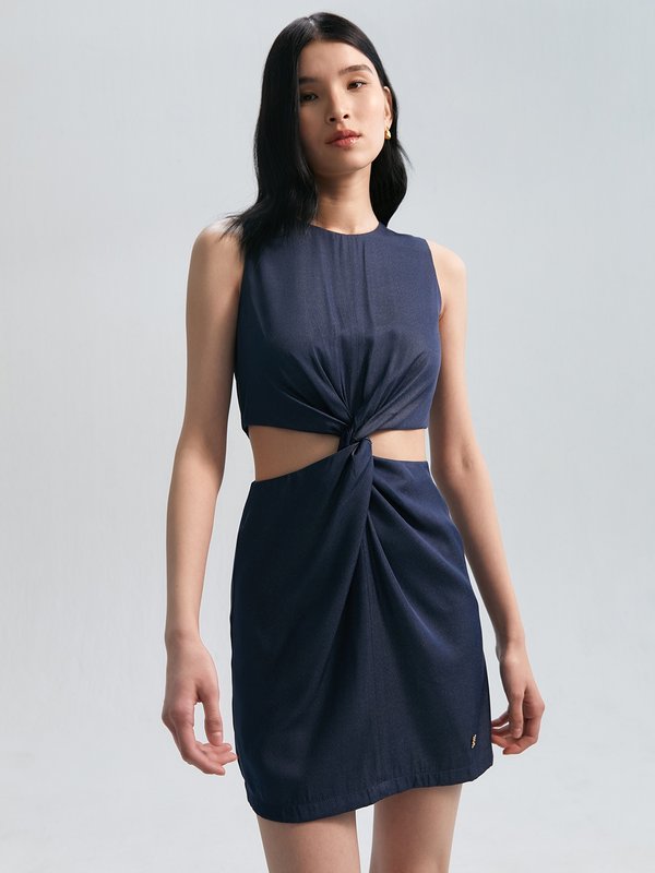 pomelo Pomelo Twist Front Cut Out Mini Dress - Navy