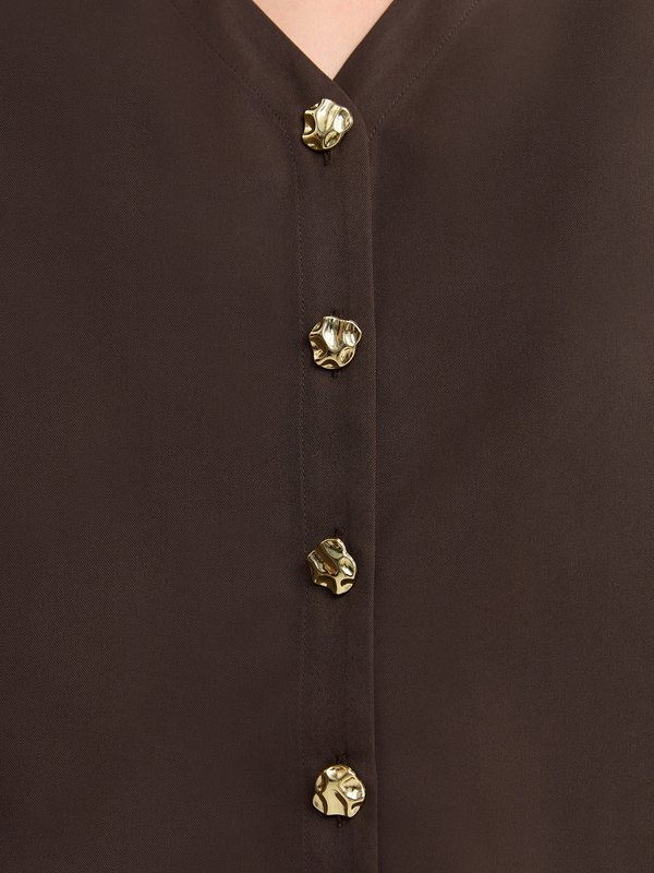 Pomelo Pomelo V-Neck Button-Up Blouse - Brown