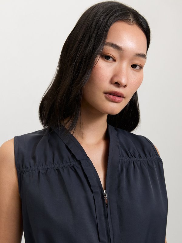 Pomelo Pomelo V-Neck Drawstring Top - Navy