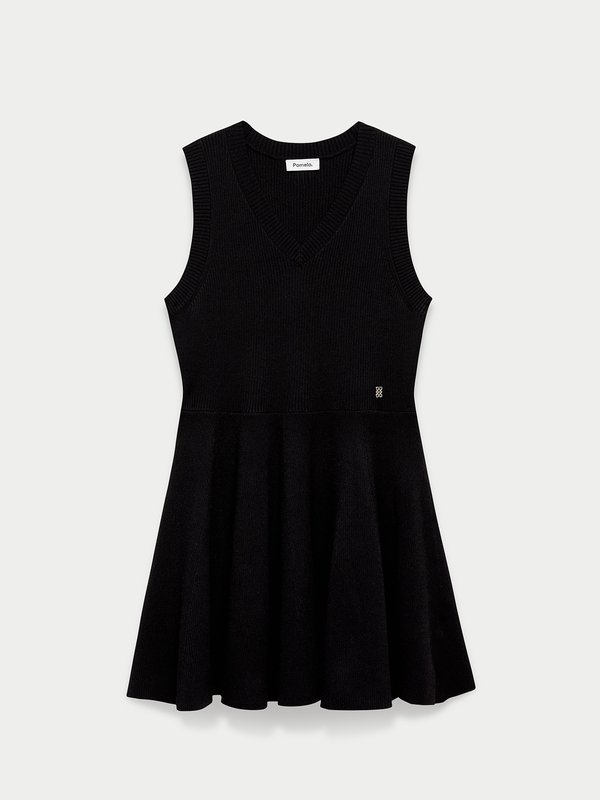 pomelo Pomelo V-Neck Knit Dress - Black
