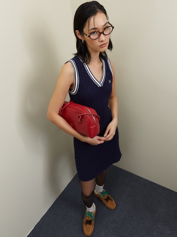 Pomelo Pomelo V-Neck Knit Dress - Navy