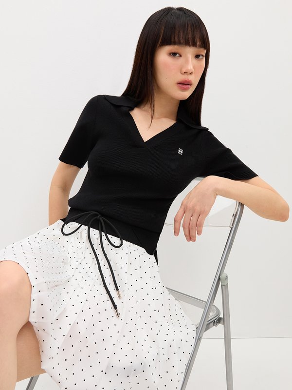 Pomelo Pomelo V-Neck Knit Top - Black