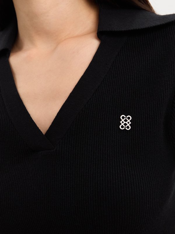 Pomelo Pomelo V-Neck Knit Top - Black