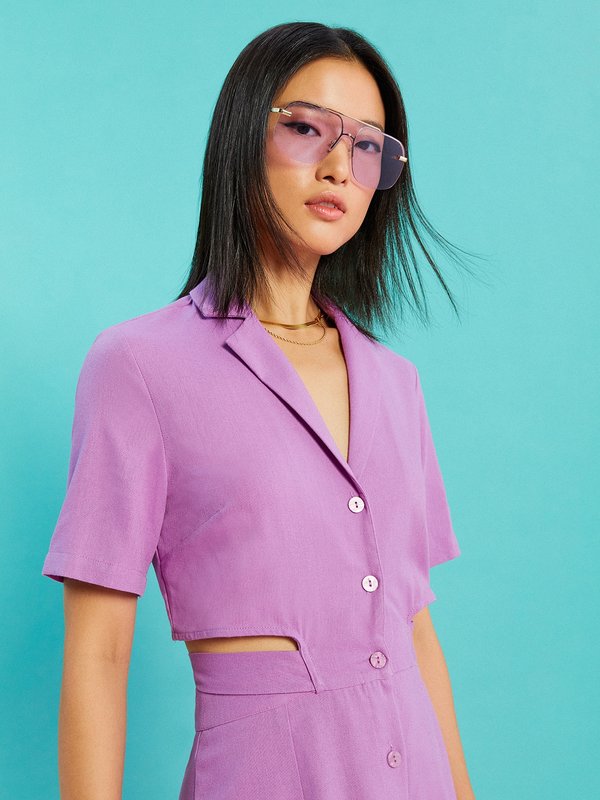 Pomelo Pomelo V-neck Mini Dress - Purple
