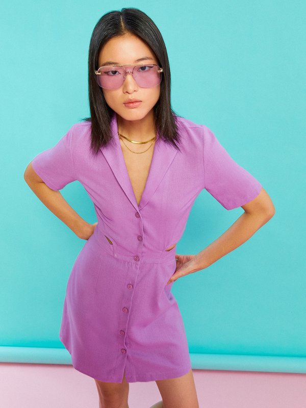 pomelo Pomelo V-neck Mini Dress - Purple