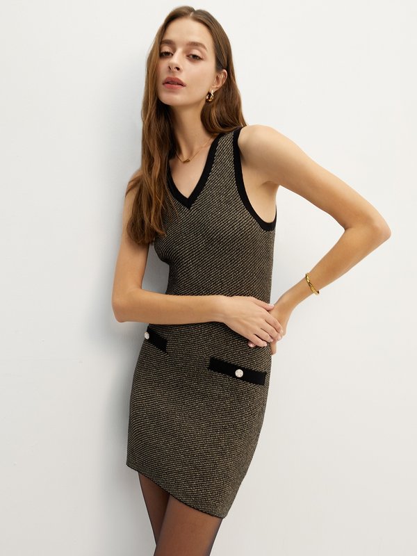 pomelo Pomelo V-Neck Sleeveless Dress - Brown