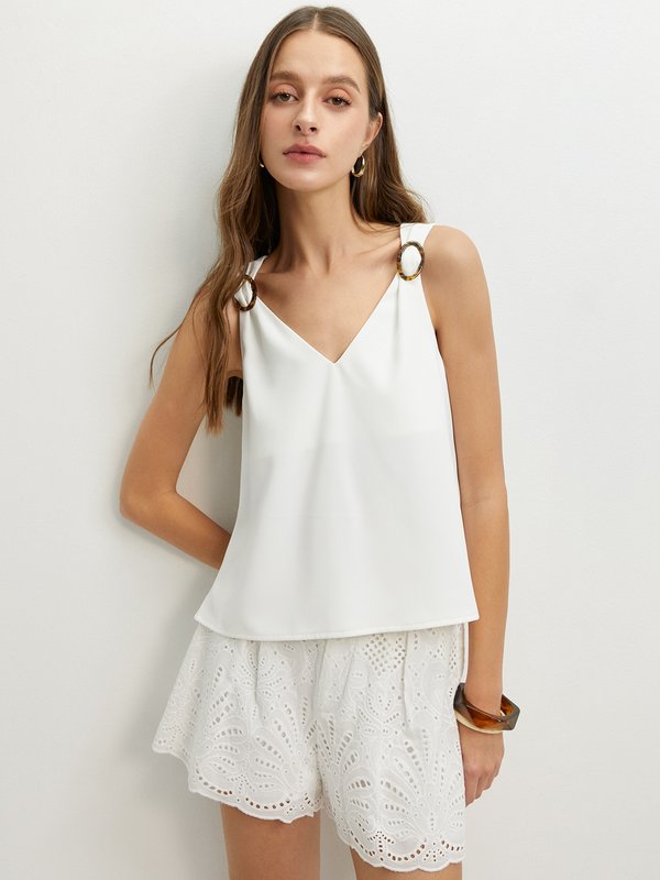 pomelo Pomelo V-Neck Top - Off-White