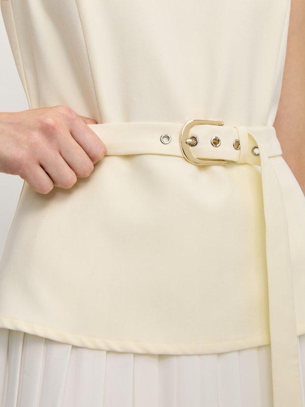 Pomelo Pomelo Vest And Pleated Skirt Dress - Ivory