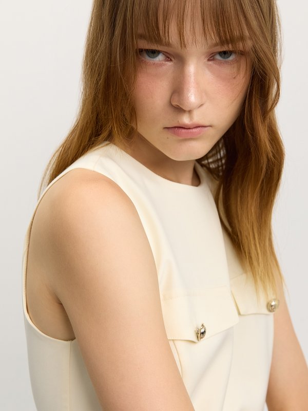 Pomelo Pomelo Vest And Pleated Skirt Dress - Ivory