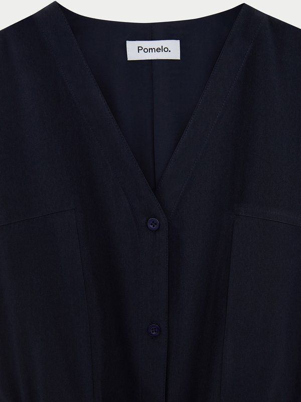 Pomelo Pomelo Waist Tie Dress - Navy