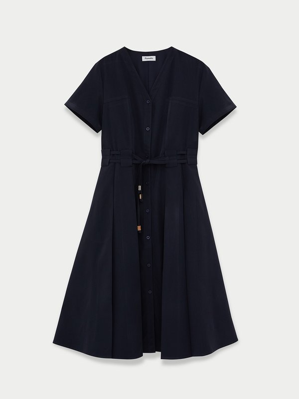 pomelo Pomelo Waist Tie Dress - Navy