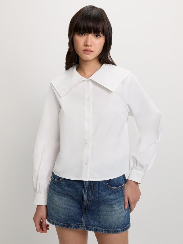 pomelo Pomelo Wide Collar Blouse - White