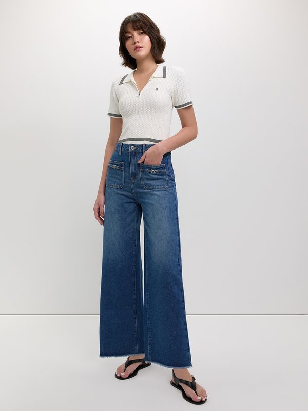 Pomelo Pomelo Wide Leg Cropped Jeans - Blue